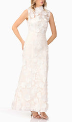 Enora White 3D Floral Appliqu Maxi Dress
