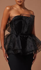 Cedrica Black Strapless Mesh Peplum Maxi Bandage Gown
