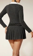 Chic Einstein Collar Pleated Knit Mini Dress