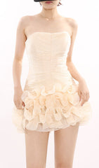 Jessia Chic Strapless Ruched Ruffle Mini Dress