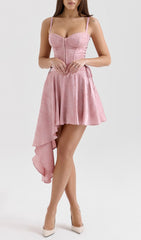 Enzo Pink Luxe Jacquard Asymmetrical Corset Mini Dress
