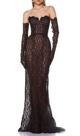 Elliana Luxe Black Lace Gown & Gloves Set