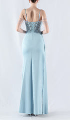 Chofa Sky Blue Beaded Corset Gown