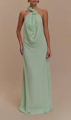 Eun Green Floral Halter Cowl Neck Maxi Dress