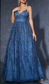 Stunning Dionne Navy Floral Embroidered V-Neck Maxi Gown