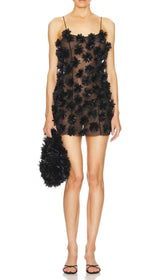 Briseis Black Floral Sheer Embellished Mini Dress