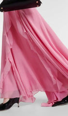 Frazier Pink Rose Ruffle Maxi Dress