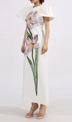 Eadoin Artistic Floral Embroidered Puff Sleeve Maxi Dress