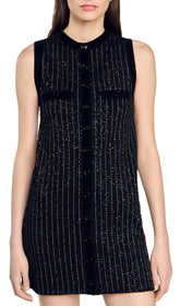 Suri Sparkle Tweed Sleeveless Mini Dress with Velvet Trim