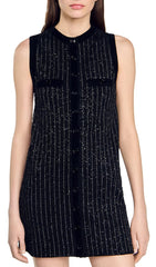 Suri Sparkle Tweed Sleeveless Mini Dress with Velvet Trim