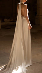 Deniz White Halter Backless Maxi Wedding Dress