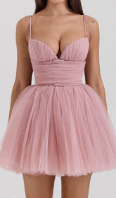 Diellza Blush Pink Tulle Mini Dress