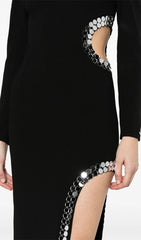 Gerasim Glam Black Sequin Cut-Out Long Sleeve Maxi Dress