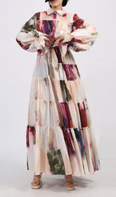 Genaro Artistic Print Long Sleeve Maxi Dress