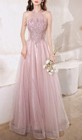 Cleon Dazzling Halter Maxi Gown