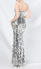 Chole Dazzling Silver Sequin Maxi Dress