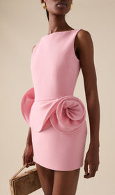 Dovizia Pink Rosette Backless Mini Dress