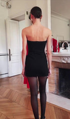 Brynlee Black Strapless Mini Dress with Sculpted 3D Rose