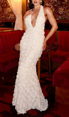Dorika Exquisite White 3D Floral Halter Gown