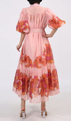 Gertraud Romantic Floral Print Midi Dress with Statement Puff Sleeves
