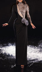 Faye Leopard & Black Asymmetrical Maxi Dress with 3D Rosettes