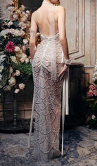 Jenna Scallop Sequin Backless Maxi Dress