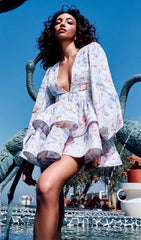 Engla Floral Lantern Sleeve Mini Dress