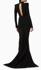 Ceana Black Deep-V Long Sleeve Maxi Dress