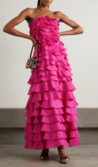 Dasani Radiant Pink Strapless Tiered Ruffle Maxi Dress