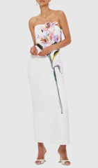 Jeneve Strapless 3D Floral Midi Dress