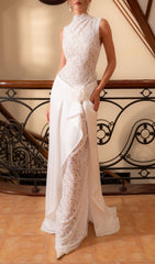 Jazmín Ethereal White Lace & Satin Maxi Dress