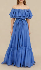 Imala Lavender Ruffled Off-Shoulder Midi Dress