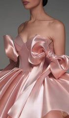 Jazzlyn Blush Pink Satin Bow Mini Dress