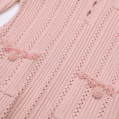 Elegant Pink Beaded Knit Mini Dress