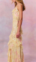 Brocha Ethereal Yellow Floral Ruffle Maxi Dress