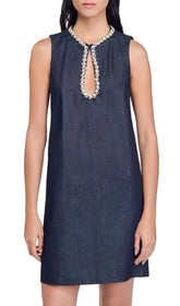 Glamorous Twiggy Rhinestone Denim Shift Dress