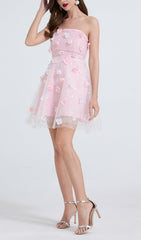 Dilys Pink Floral Sequin Strapless Mini Dress