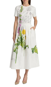 Issac White Artistic Floral Midi Dress
