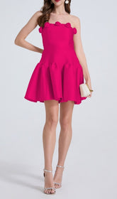 Denae Rose Vibrant Fuchsia Strapless Floral Mini Dress