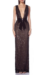 Jocelin Dazzling Sequin Maxi Gown with Statement Satin Bow