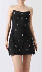 Elvi Glamorous Black Strapless Gemstone Mini Dress