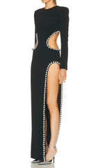 Sultry Black Embellished Cut-Out Bandage Maxi Dress