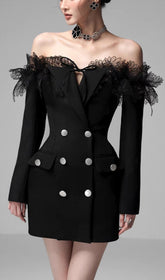 Anya Chic Black Off-Shoulder Blazer Mini Dress