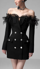 Anya Chic Black Off-Shoulder Blazer Mini Dress