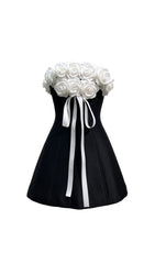Ivanka Glam Black & White Floral Strapless Corset Mini Dress