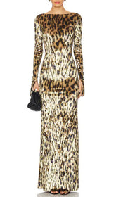 Gethin Leopard Print Long Sleeve Maxi Dress