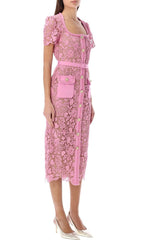 Anna Chic Pink Guipure Lace Midi Dress