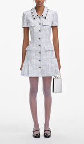 Sparkling Blue Boucl Mini Dress with Diamant Details