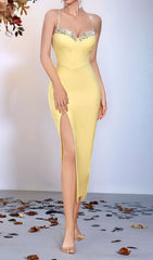 Radiant Yellow Diamante Bandage Midi Dress