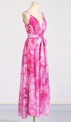 Etana Vibrant Pink Feather Print Halter Maxi Dress